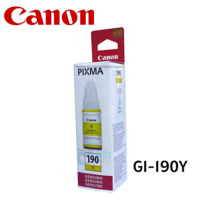 Botella De Tinta Canon GI-190 Amarillo,  Pixma G2100, G2101, G2110, G2111, G3100, Contenido 70 ml.