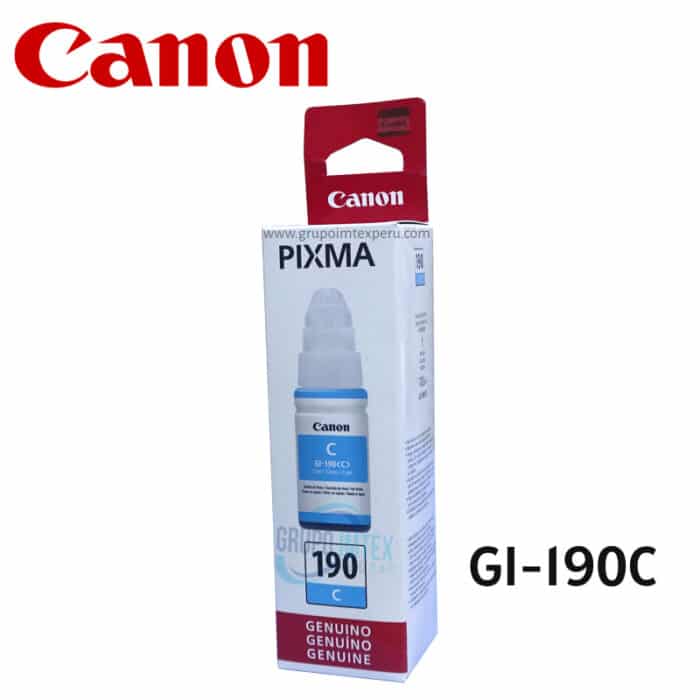 Botella De Tinta Canon GI-190 Cyan,  Pixma G2100, G2101, G2110, G2111, G3100, Contenido 70 ml.