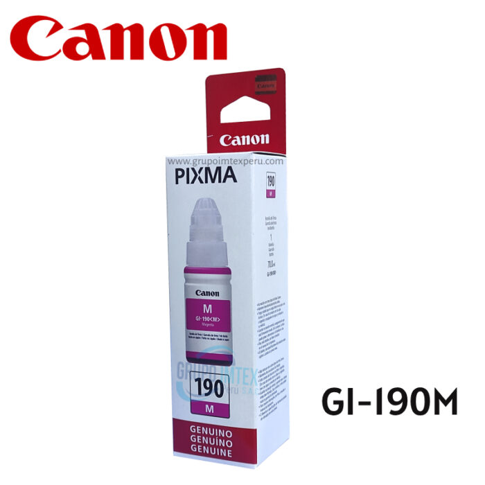 Botella De Tinta Canon GI-190 Magenta,  Pixma G2100, G2101, G2110, G2111, G3100, Contenido 70 ml.