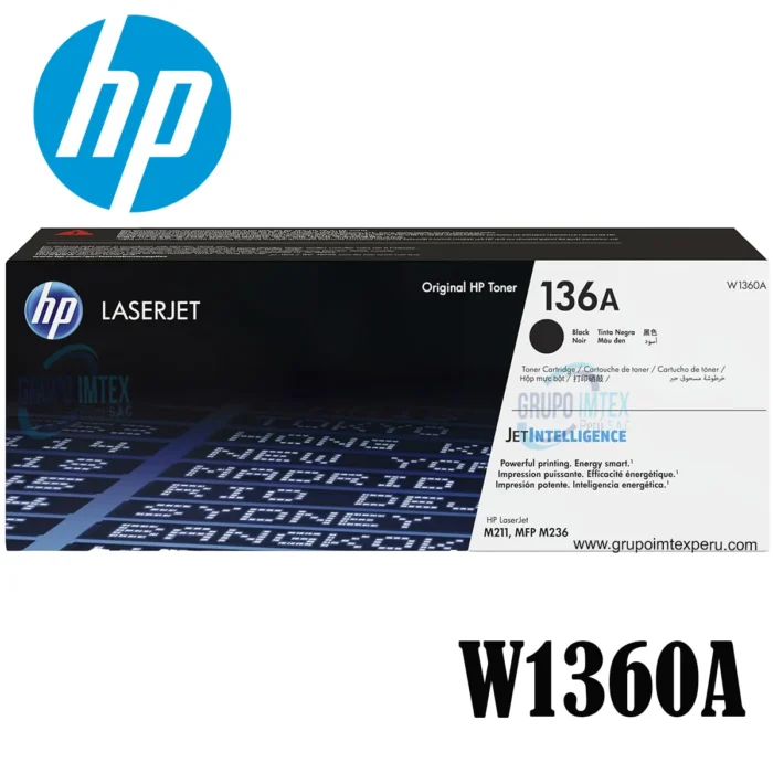 Toner Hp 136A W1360A  Negro , Laserjet M211, Mfp M236, M209Dwe, M209Dw, M211D, Mfp M233Dw, Mfp M233Sd