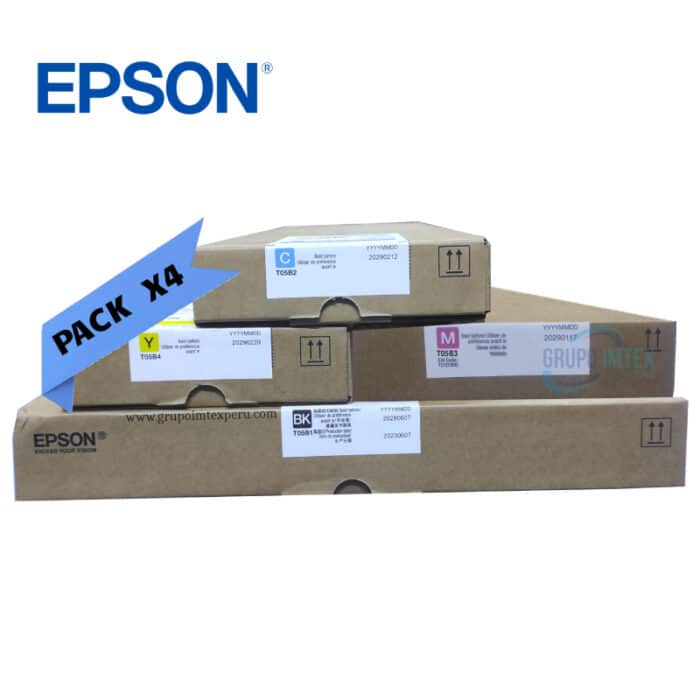 Pack Tinta Epson T05B1, T05B2, T05B3, T05B4 , WorkForce PX-M7080FX, PX-M7090FX, PX-S7090X. INICIO