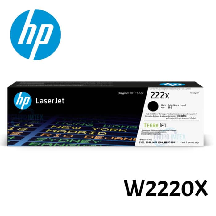 Toner Hp W2220X 222X Negro Laserjet 3201, 3204, 3288, 3303, 3388, Rendimiento  3,200 paginas.